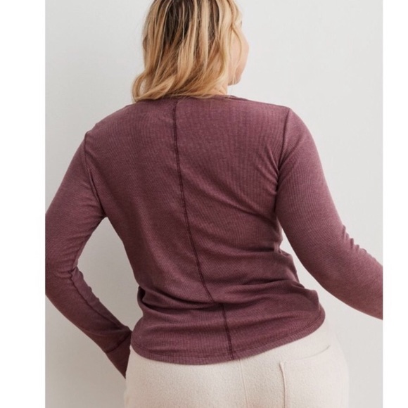 Aerie Real Soft ribbed purple half button long sleeve shirt, Small - Picture 2 of 5
